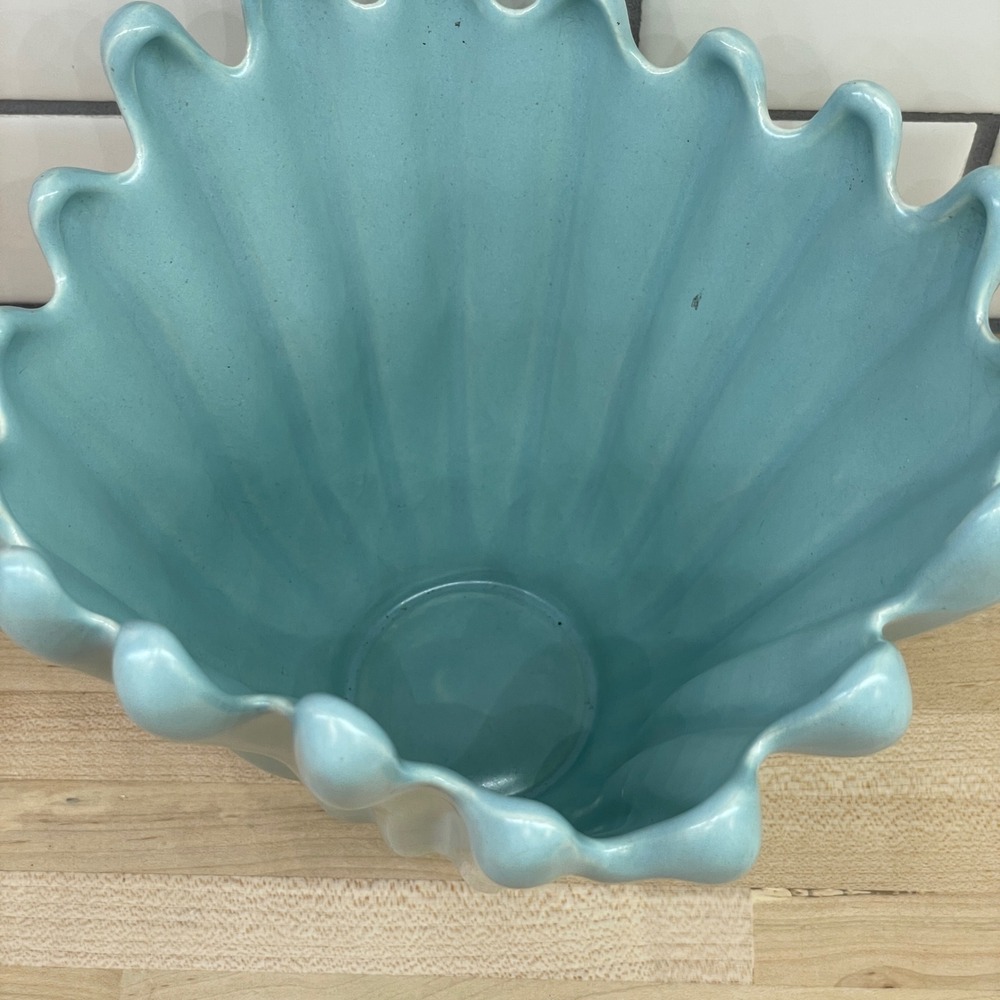 Vintage Mid Century Modern Light‎ Blue Splash Handkerchief Fluted Ceramic Vase - Picture 10 of 16